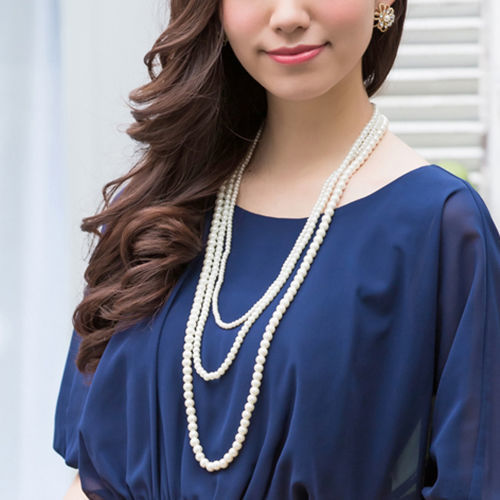 Multi-layer beaded long pearl necklace