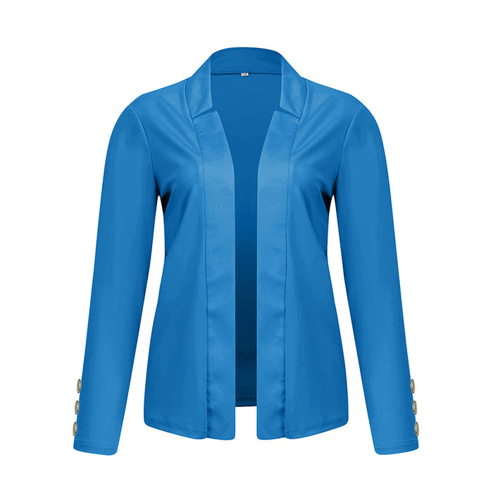 Plus Size Women's Solid Color Long Sleeve Blazer - Button Cuff Sport Coat Comfortable For Work & Casual Wear