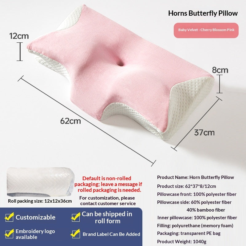 Butterfly Memory Foam Pillow – Slow-Rebound Neck Support in Ice Silk & Baby Velvet