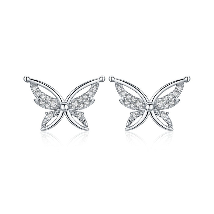 Personality All-Match Full Rhinestone Zircon Butterfly Copper-plated Stud Earrings
