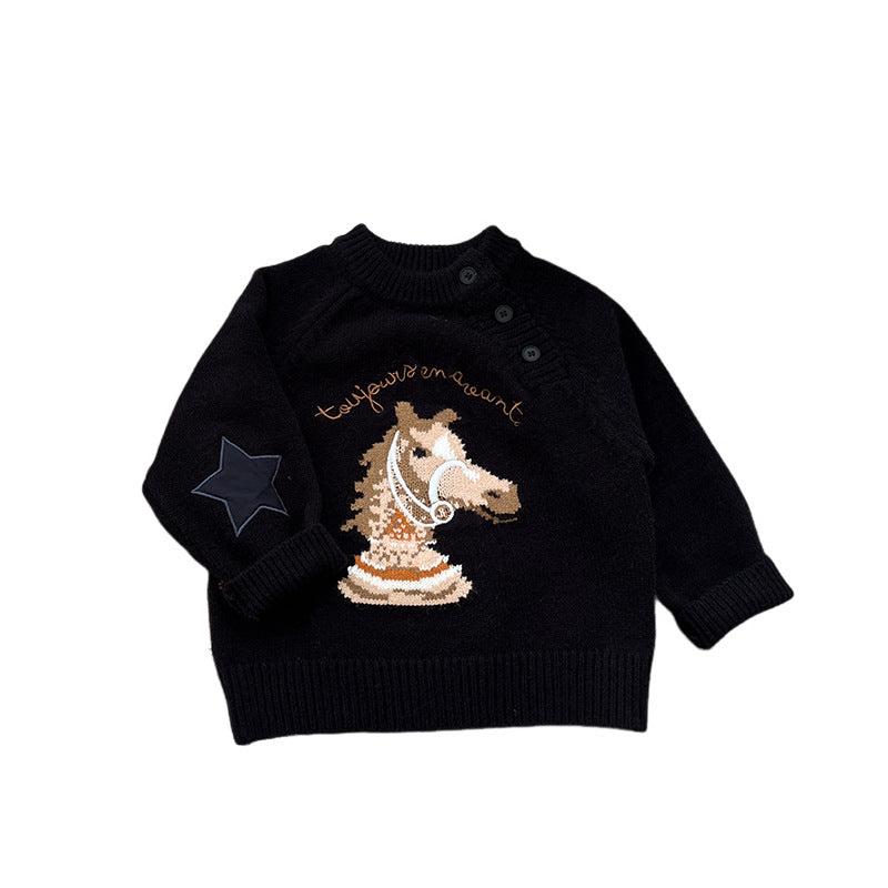 Cartoon Horse Year Knitted Sweater Children's Clothing Sweater
