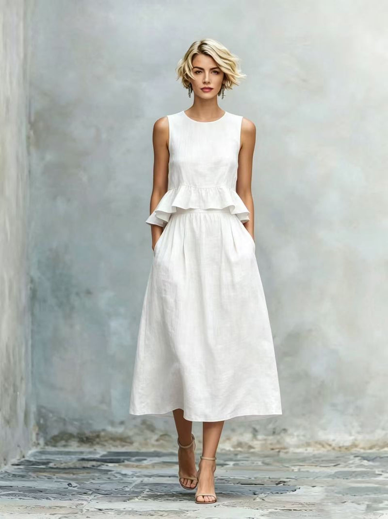 Women's Sleeveless High-Waist Ruffle Trim Maxi Dress