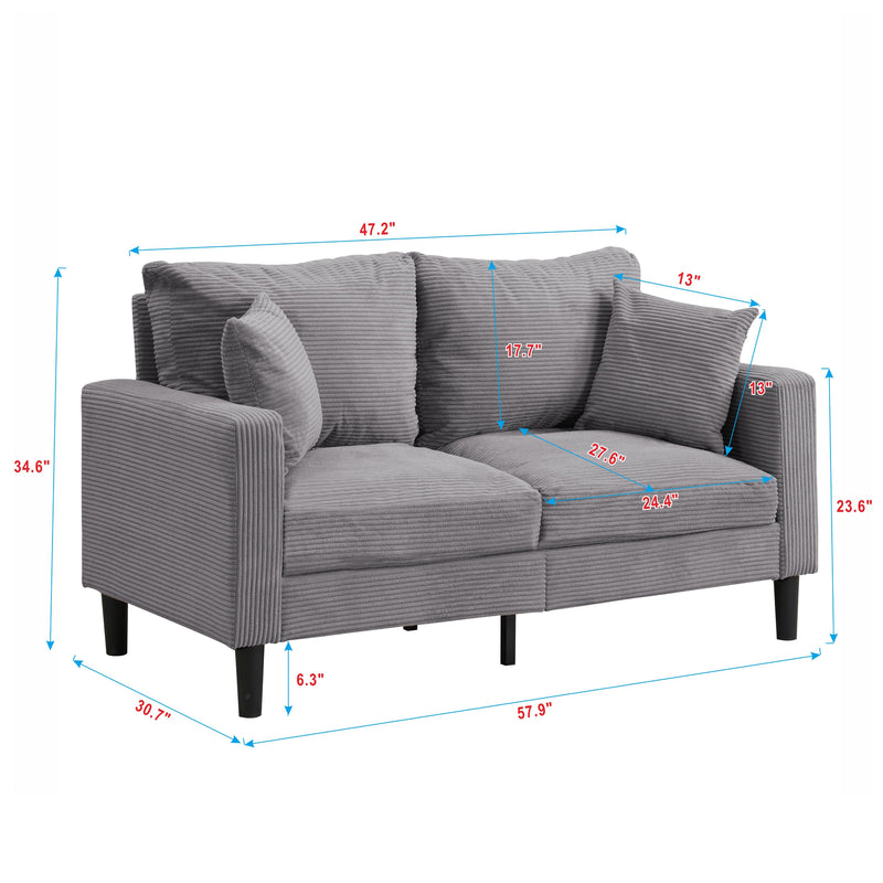 Modern Upholstered Light Gray Loveseat Sofa with Wooden Frame for Small Spaces