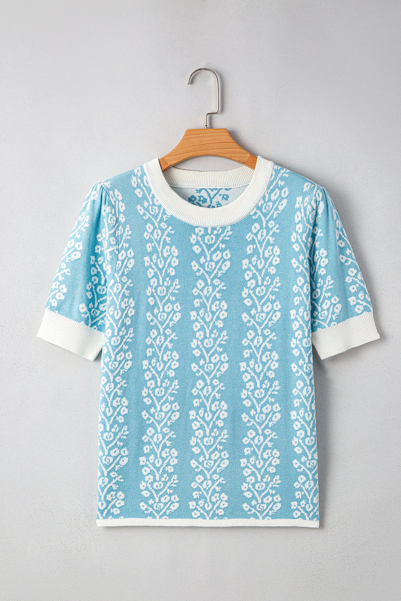 Leilani Floral Crewneck Short Sleeve Sweater