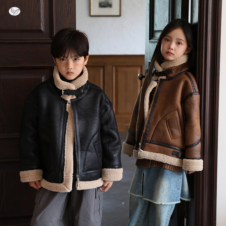 Boys Suede-lined Coat With Integrated Fur For Extra Warmth And Thickness