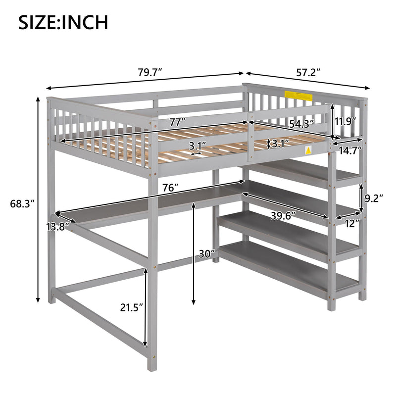 Loft Bed With Storage Shelves And Under Bed Desk