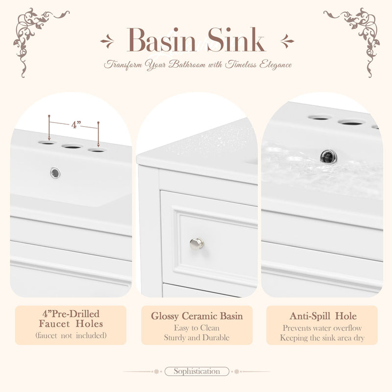 Bathroom Vanity With Medicine Cabinet, Storage Cabinet With 4 Drawers, Adjustable Shelf Mirror