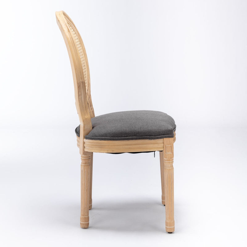 French Style Solid Wood Frame Antique Painting Fabric Rattan Back Dining Chair (Set of 2)