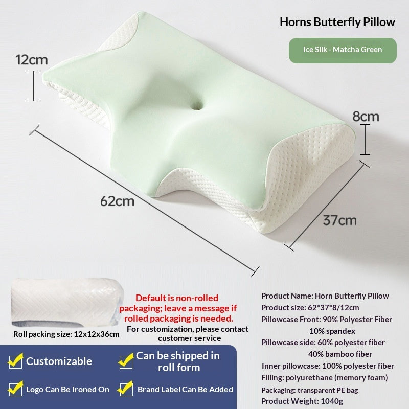 Butterfly Memory Foam Pillow – Slow-Rebound Neck Support in Ice Silk & Baby Velvet