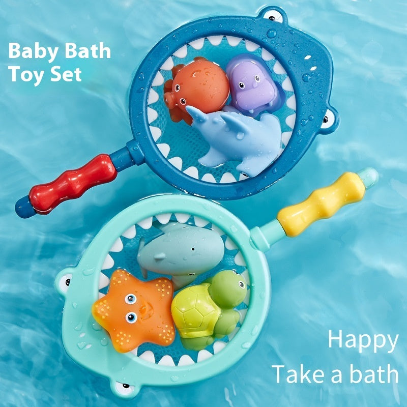 Baby Bath Toys Turtle Sprinkler Net Fish Catching Shark