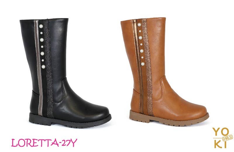LORETTA-  Girls High Pearl Side Flat Boot