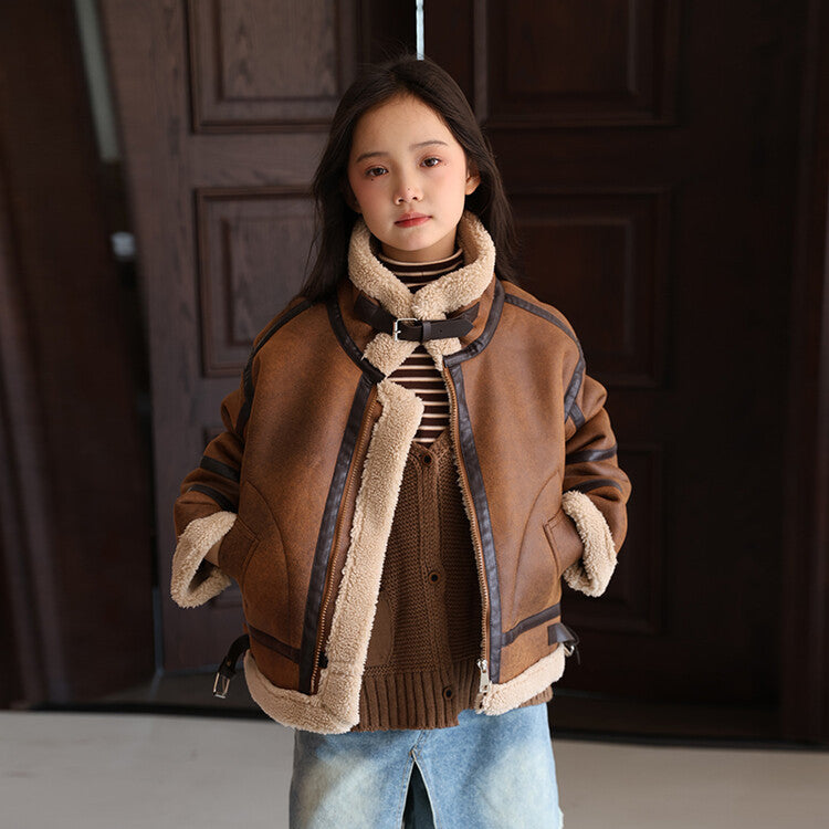 Boys Suede-lined Coat With Integrated Fur For Extra Warmth And Thickness