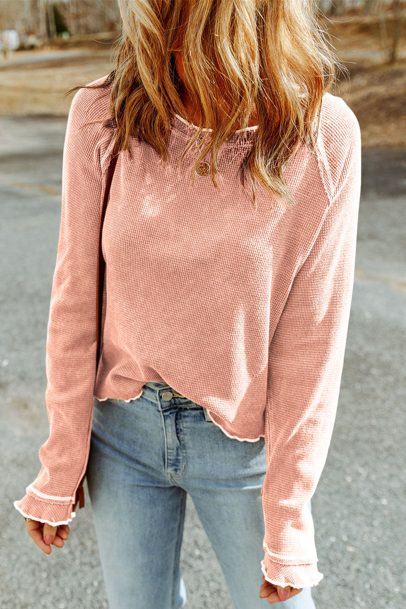 Daisy Textured Round Neck Long Sleeve Top