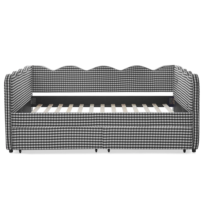 Gingham Daybed With USB Charging Port, Wave-Shaped Design