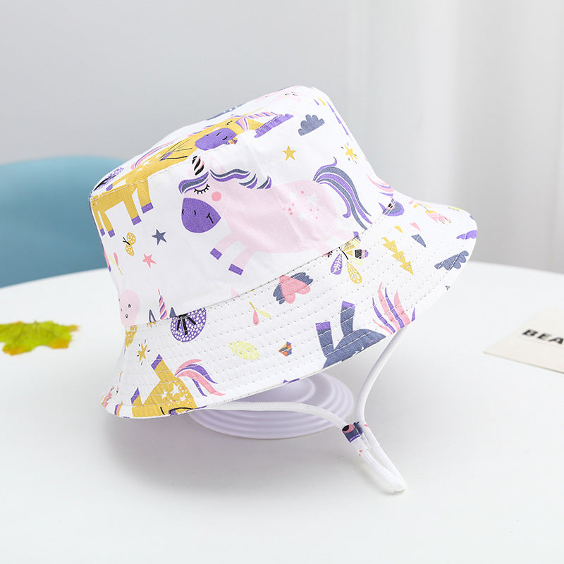 Printed Bucket Hat Cute Car Dinosaur Summer Beach Pure Cotton Fisherman Hat For Babies