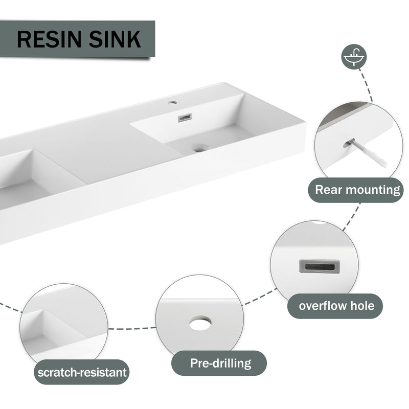 Contemporary Wall Mounted Bathroom Vanity With Dual Resin Sink And Soft Close Drawer