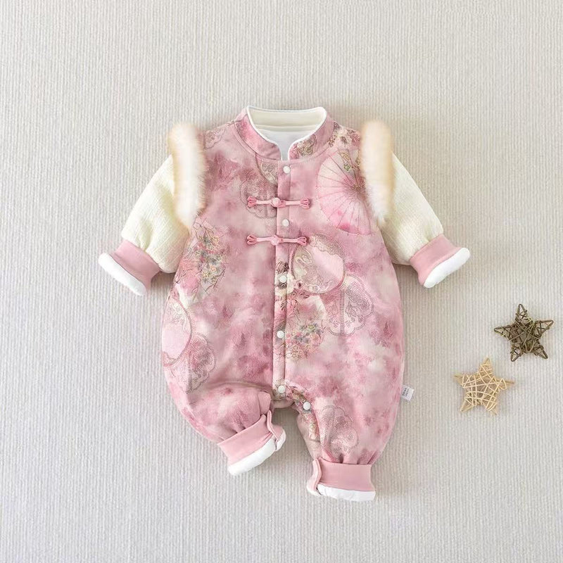 Fleece-lined Extra-thick Childrens Outdoor Cotton Jumpsuit