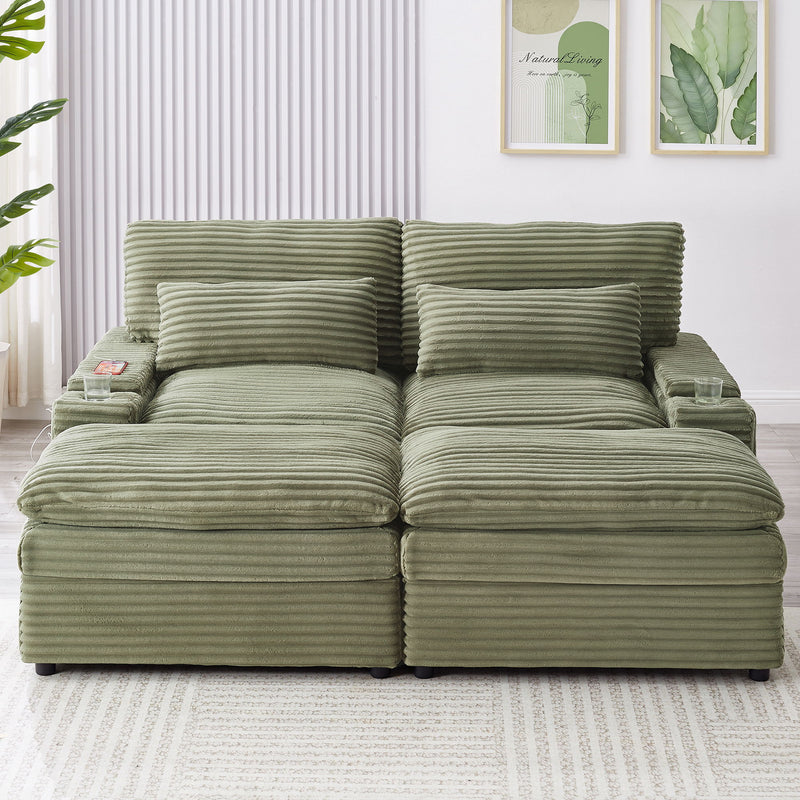 Convertible Loveseat Sofa With Storage, USB Ports, Cup Holders