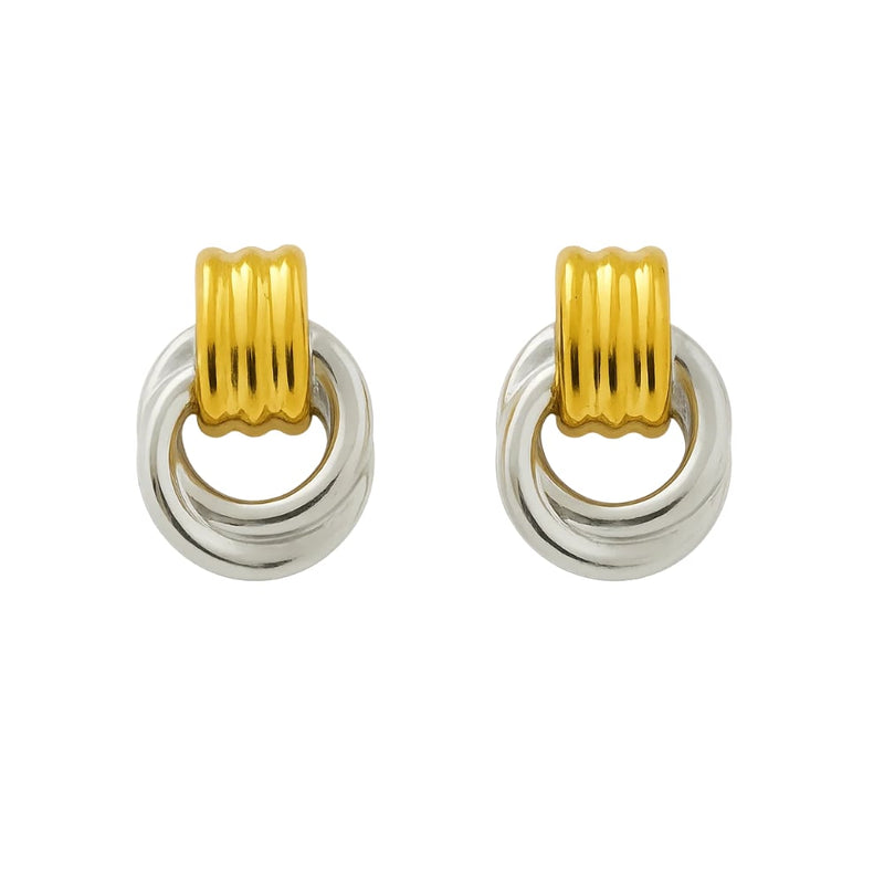 Luna Link Mixed Metal Two-Tone Earrings – Retro-Chic Circle Drops