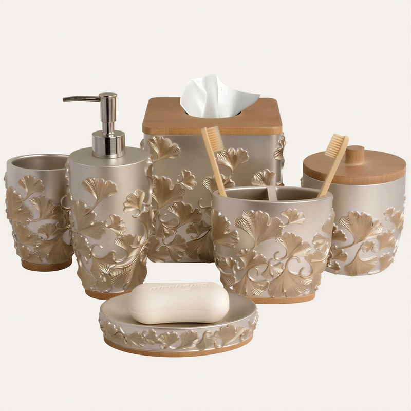 Bathroom Accessory Set – Valencia Collection 6-Piece Modern Polyresin Bath Decor