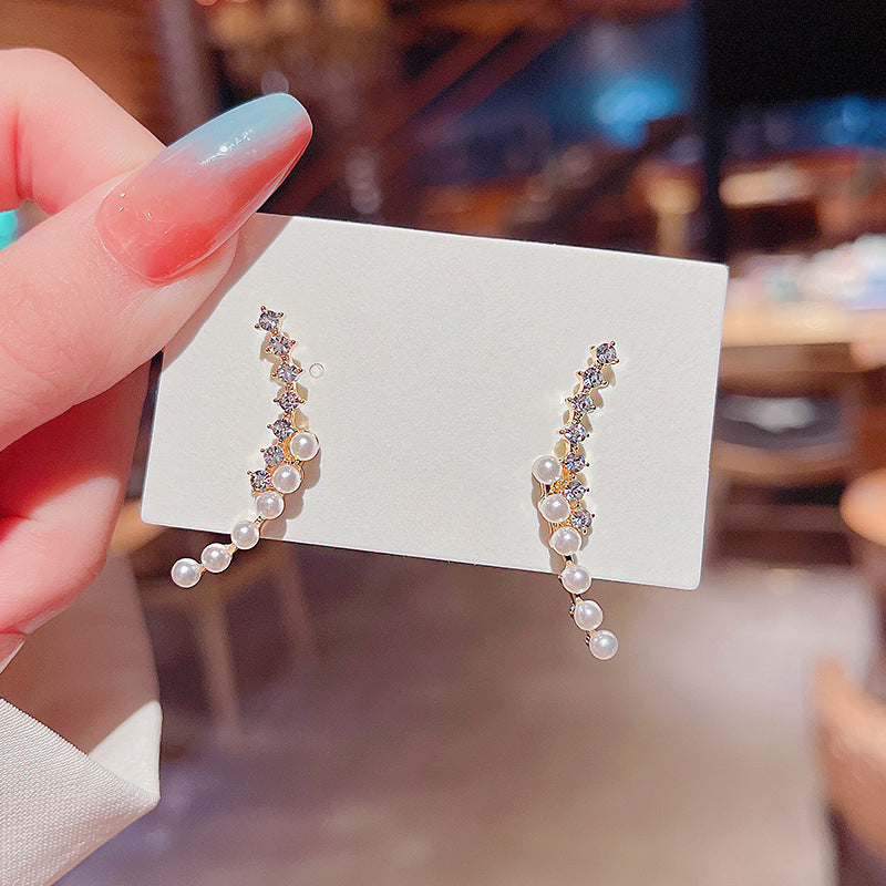 Pearl Row Rhinestone Earrings