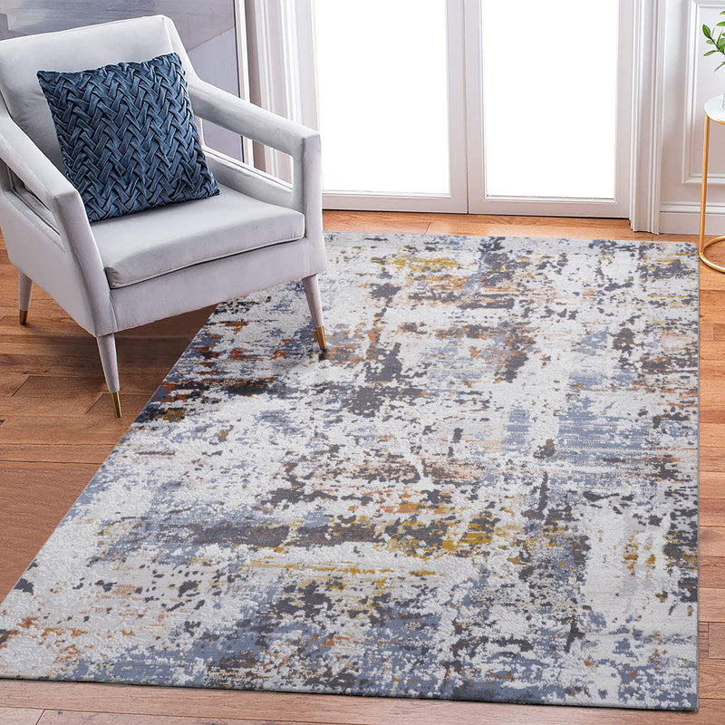 NAAR PAYAS Collection 5X7 Ivory / Blue / Abstract Area Rug