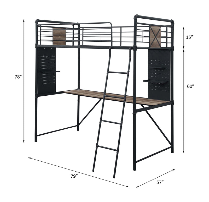 Cordelia - Twin Loft Bed With Desk - Antique Oak, Sandy Black & Dark Bronze Hand-Brushed