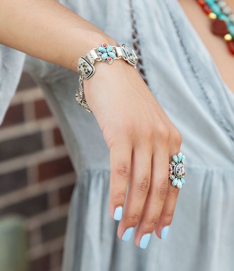 Dalmatian Jasper Multi Color Stone Golden Ring