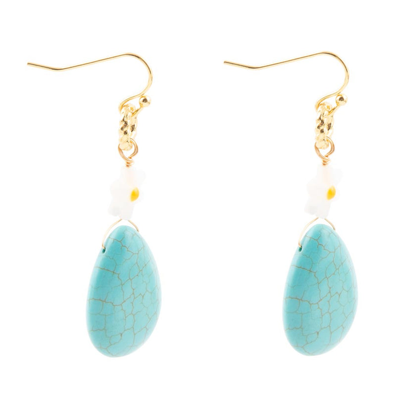 Dani Blue Turquoise Magnesite Flower Golden Drop Earrings