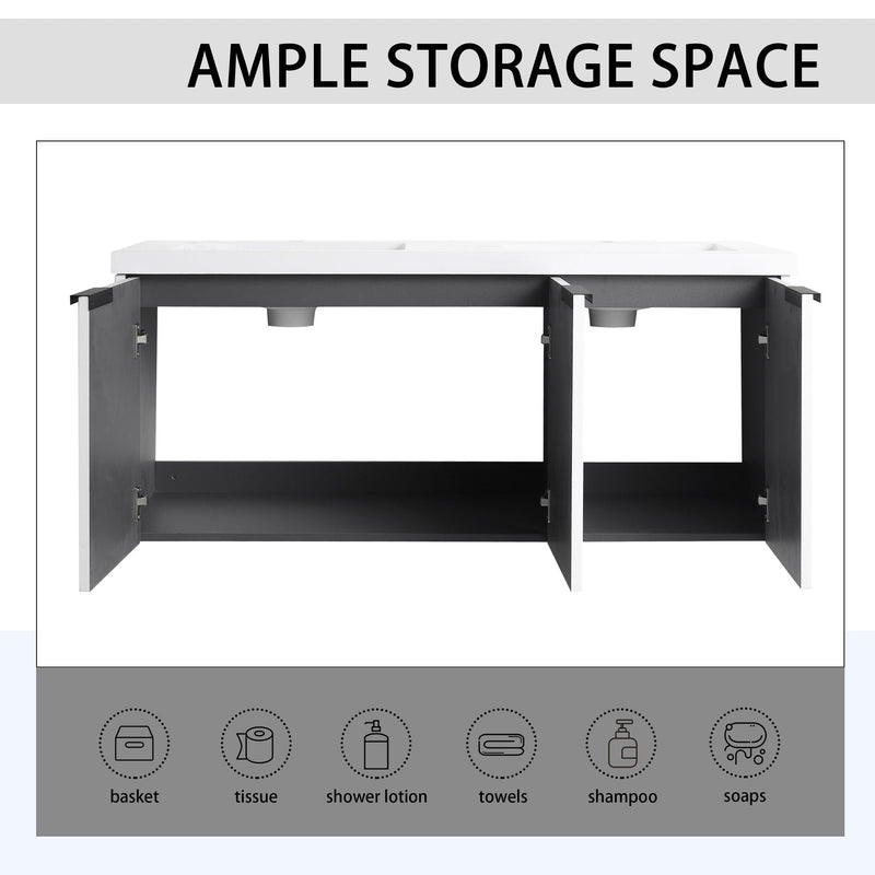 Contemporary Wall Mounted Bathroom Vanity With Resin Double Sink