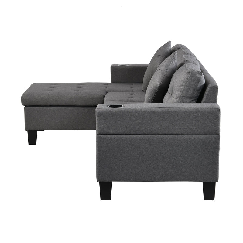 Modern Sectional Sofa Set with L Shape Chaise Lounge and Cup Holders
