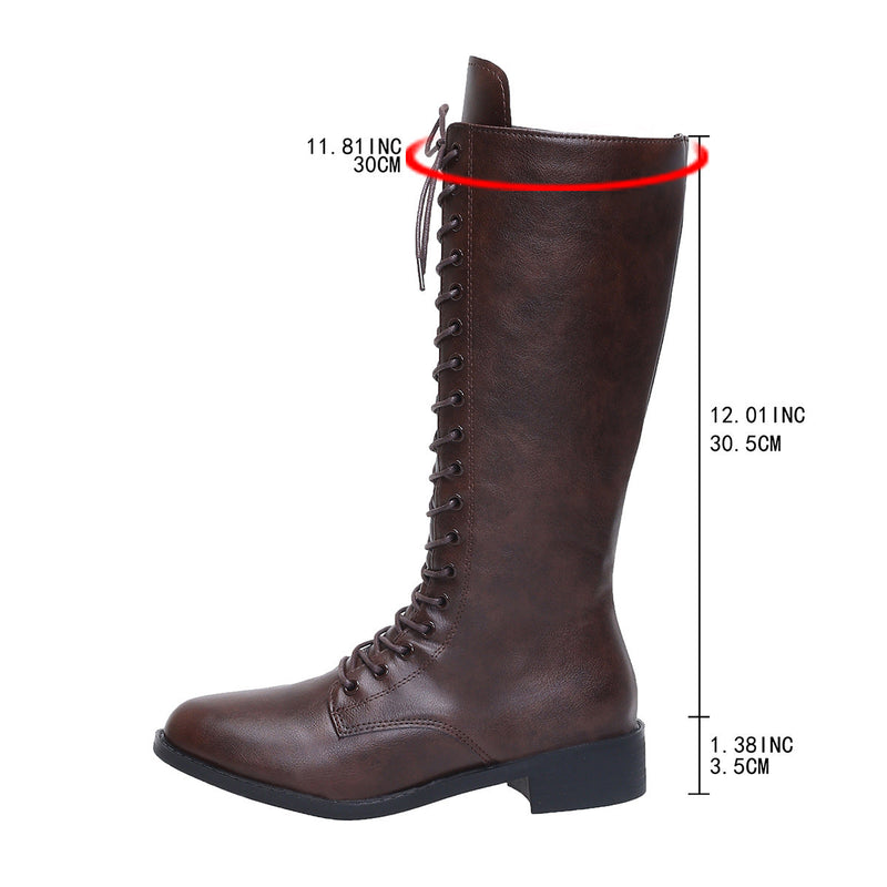 Women’s Round Toe Lace-Up Knee-High Boots – Stylish Casual Long Boots