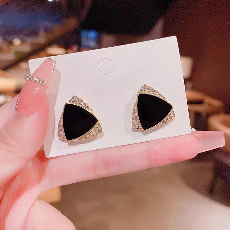 Black Enamel Triangle Stud Earrings