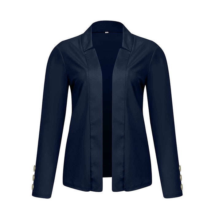 Plus Size Women's Solid Color Long Sleeve Blazer - Button Cuff Sport Coat Comfortable For Work & Casual Wear