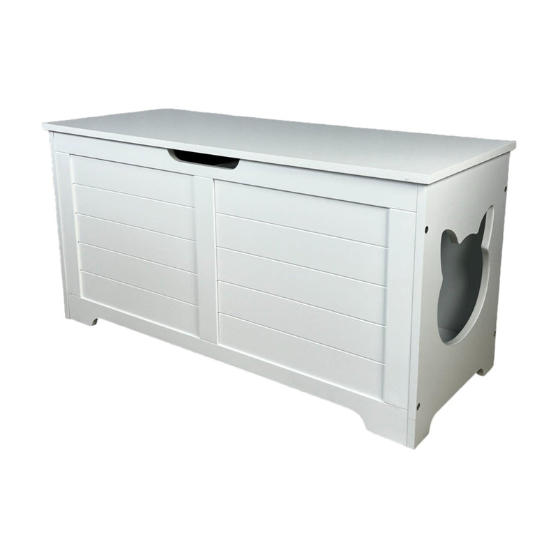 39.4' Top open Cat Litter Box Enclosure Furniture, Cat Washroom, Hidden Litter Box Cover, Cabinet for Large Cat, Dog Proof Cat Litter Boxes, Hideaway Litter Box, Cat House, White
