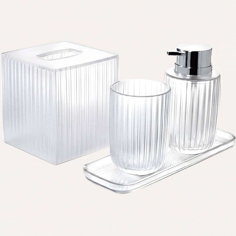 Acrylic Bathroom Set – Modern Bathroom Accessories with Soap Dispenser Pump & Tray