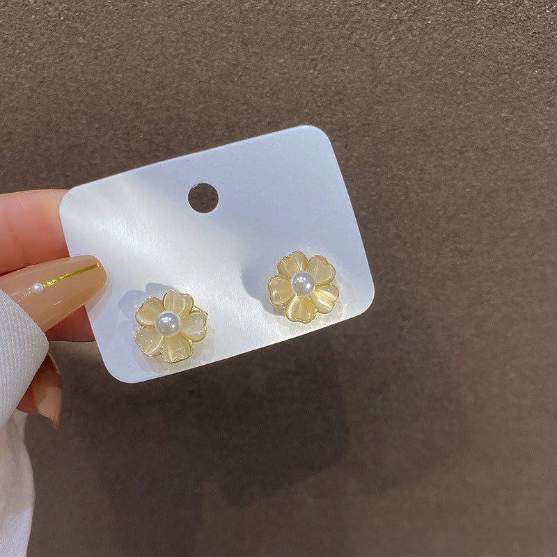 Opals Flowers Pearl Earrings