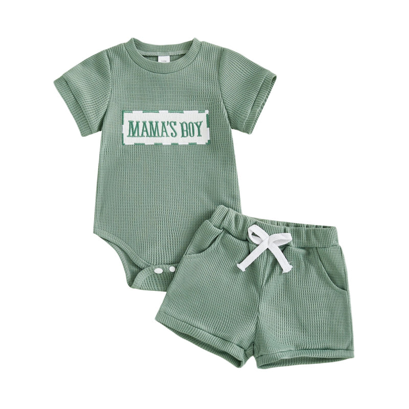 Waffle-Print Romper And Shorts Set For Baby Boys