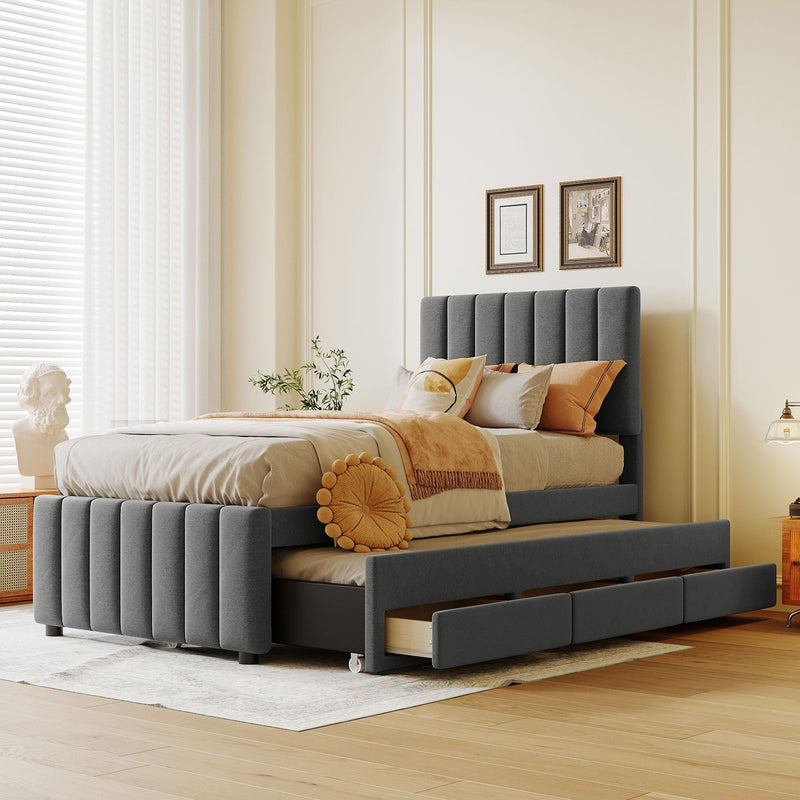 Upholstered Design Platform Bed With Trundle