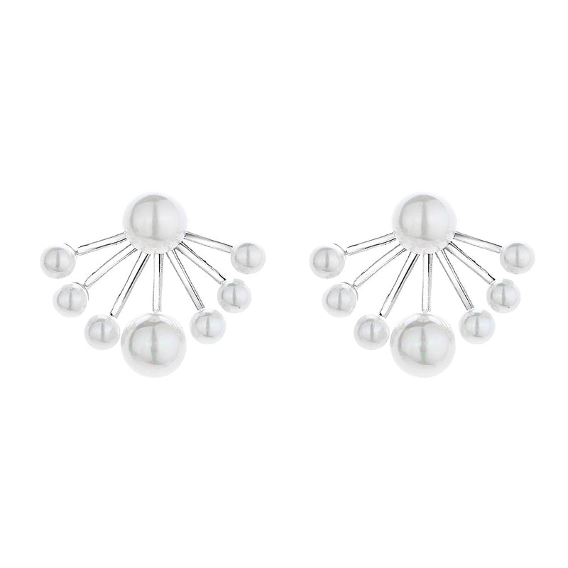 14k Gold and Sterling Silver Graduated Cultured Pearl Huggie Jacket Earrings