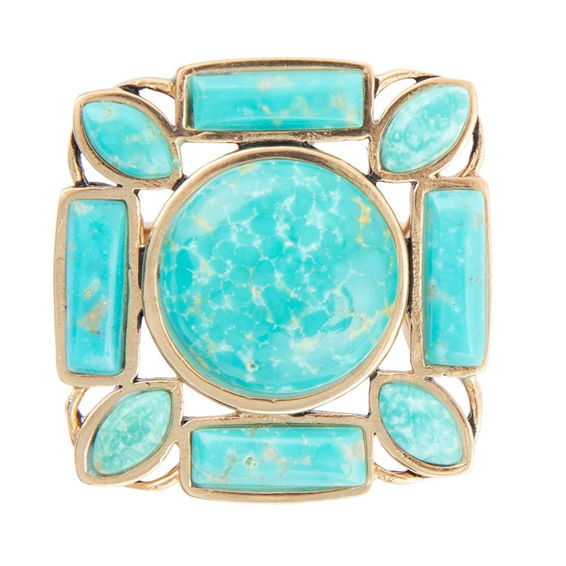 Deco Green Turquoise Golden Statement Ring