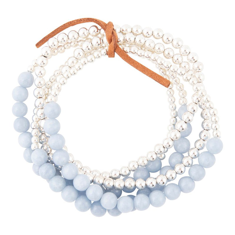 Denim Blue Angelite Silver Bracelet Set