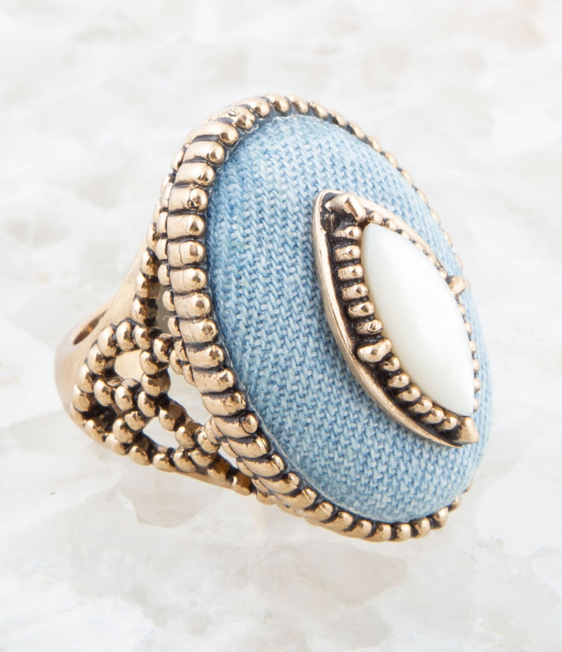 Denim Dreams White Mother of Pearl Golden Statement Ring