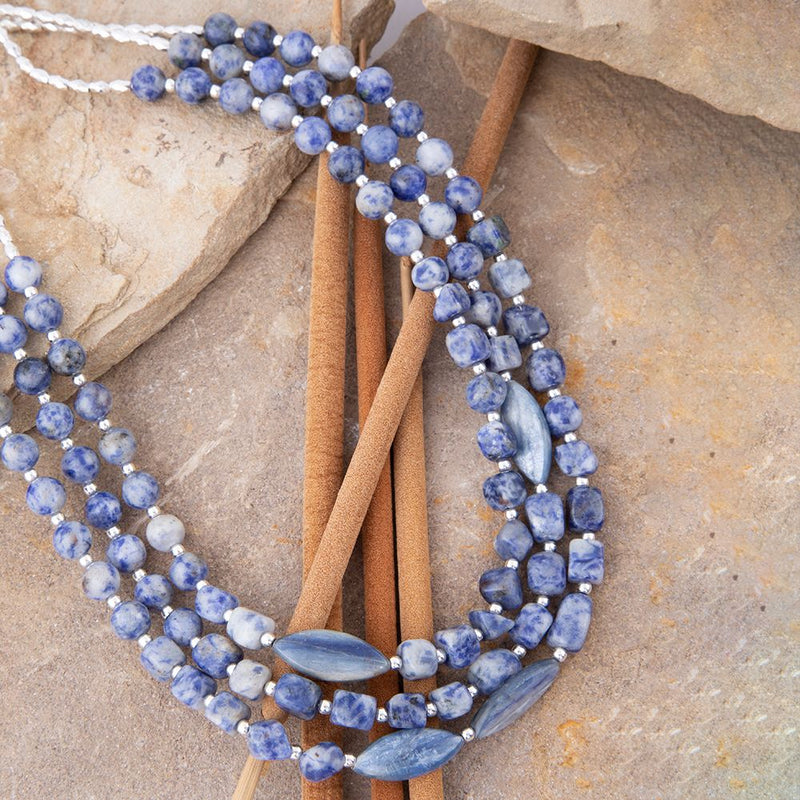 Denim Kyanite Blue Lapis Sterling Silver Strand Necklace