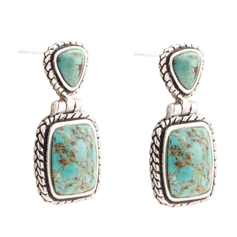 Detailed Blue Turquoise and Sterling Silver Drop Earrings