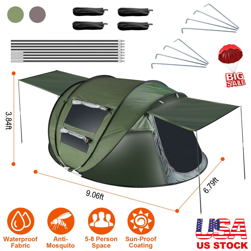3-4 Person Pop Up Tent Automatic Setup Camping Tent Waterproof Instant Setup Tent with 2 Mosquito Net Windows Carrying Bag for Hiking Climbing Adventu