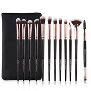 Eye Makeup Brushes, 12 Pcs Professional Eye Brush Set Eyeshadow, Eyebrow, Blending, Fan, Eyelash Brush Set with Carrying Bag(Champagne Gold)