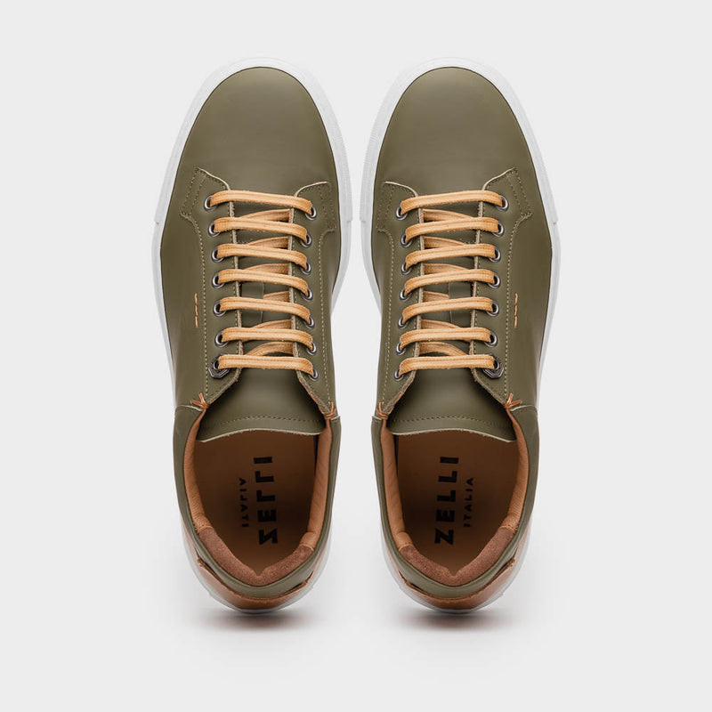 65-229-OLV Diaz Rubberized Calfskin Sneaker Olive Green