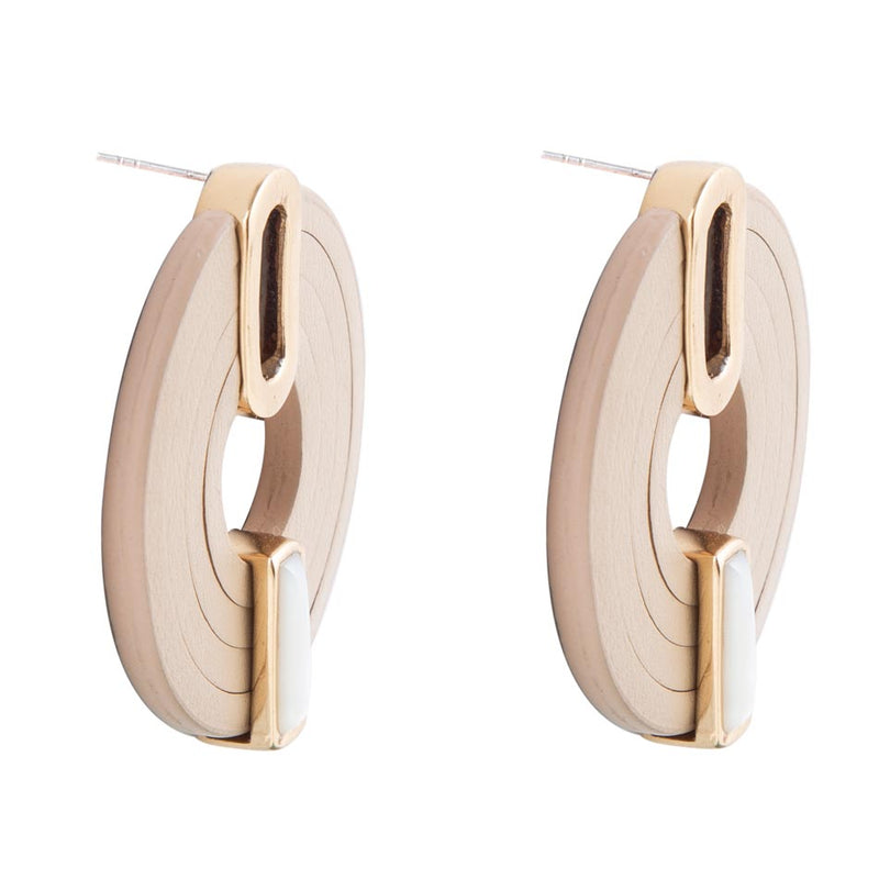 Discus Mother of Pearl Leather Earrings
