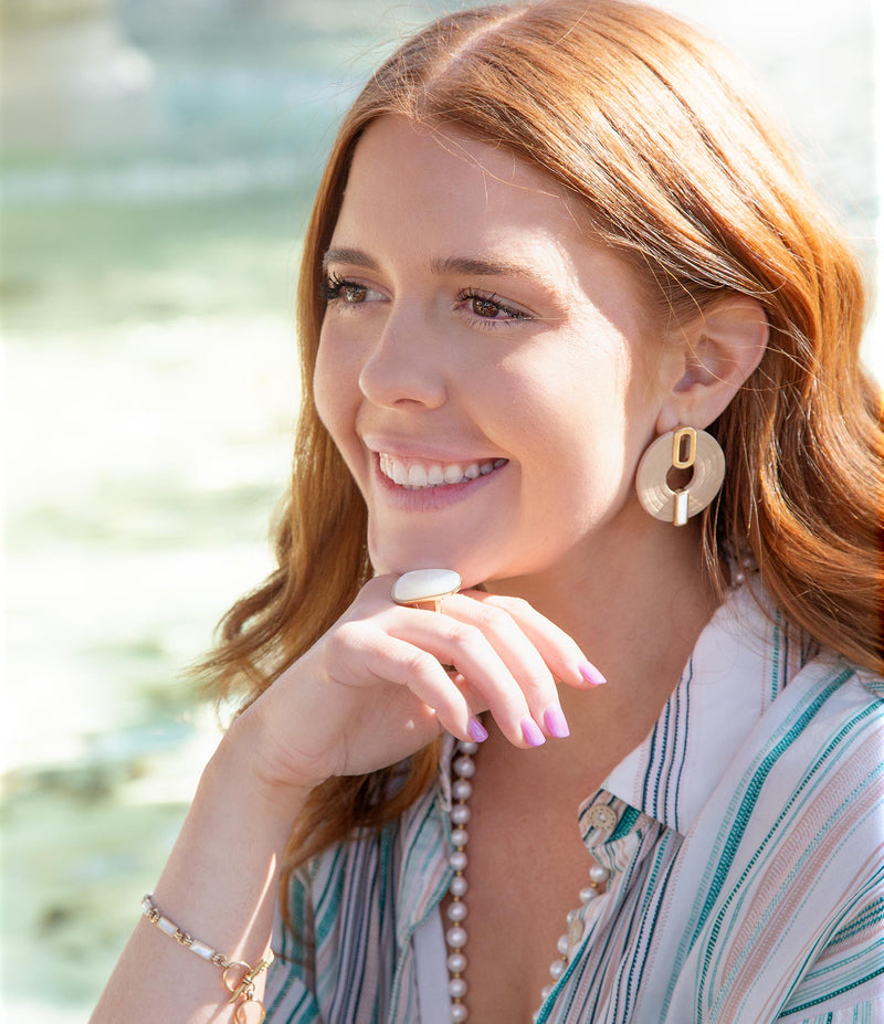 Discus Mother of Pearl Leather Earrings